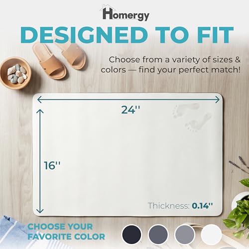 Homergy Bath Mat for Bathroom Non Slip, Quick Dry, 16x24 in, White | Ultra absorbent, machine washable, mildew resistant shower mat with rubber backing for tub, poolside and outdoor showers - color: White, size: 16" x 24"