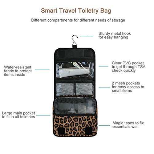 senya Hanging Travel Toiletry Bag Kit Makeup Case Cosmetics Organizer for Men Women - color: Leopard Cheetah