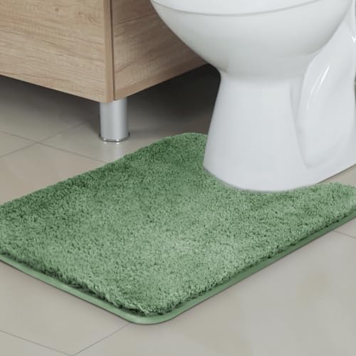 TECHMILLY U Shaped Super Soft Shaggy Bathroom Rugs, Absorbent Thick Non Slip Microfiber Toilet Rugs, Quick Dry Machine Washable Bath Mat for Bathroom Floor, Bathtub and Shower 24"x20" Green - color: Sage, size: U-Shaped 20'' x 24''