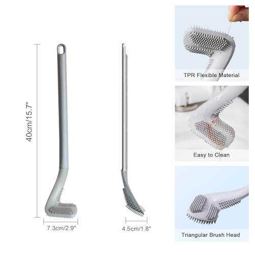 Golf Toilet Brush, Toilet Cleaning Brush, Flexible Bendable Silicone Long Handled Toilet Brush, 360° Deep Toilet Bowl Cleaning Brush,Quick Drying Toilet Brush for Bathroom with a Hook (Gray) - color: Gray