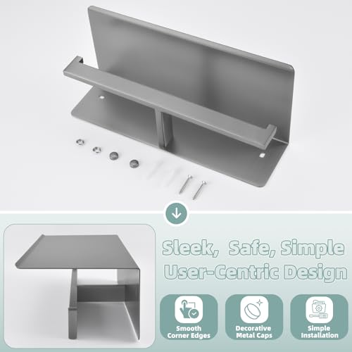 APLusee Gunmetal Gray Double Toilet Paper Holder with Shelf, 304 Stainless Steel Bathroom Tissue Roll Holder, Wall Mounted Paper Dispenser for Bathroom Kitchen, Fits Mega Rolls - color: Gun Gray, size: Double Rod