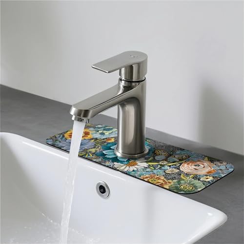 Faucet Fast Absorbent Pad - Chromatic Blooms And Butterfly , Suitable For Kitchen, Bathroom, Island And Other Scenes - color: Chromatic Blooms and Butterfly