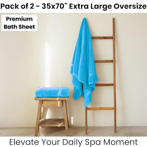 SALBAKOS 2-Piece 100% Turkish Cotton Extra Large Bath Towel 35x70 inch | Premium Hotel Quality Bath Sheet Towels | Thick, Soft, Absorbent, Oversized Bath & Beach Towels (Aqua, 2 Bath Sheets) - color: Aqua, size: 2 Bath Sheets