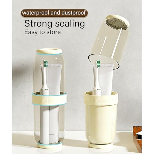Breathable Toothbrush Travel Case, 2 in 1 Portable Travel Toothbrush Holder and Mouthwash Cup, Large Capacity Toothbrush Cup with Lid for School, Camping, Business Trip, Bathroom, Cruise (Beige) - color: Beige