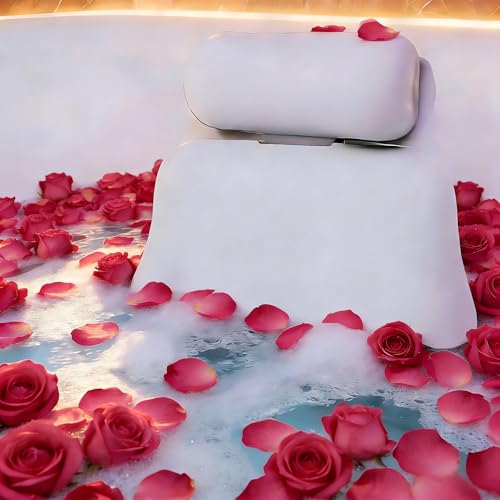 Silicone Bath Pillows for Tub, Easy Clean, Quick Dry, Non Slip Bath Pillow, Head and Back Both Inflatable Adjustable, Comfortable Luxury Bathtub Pillow with 5 Large Suction Cups - color: White