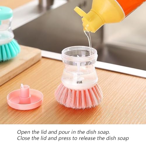 2Pcs Pink Dish Brush with Soap Dispenser,Soap Dispensing Brush, Kitchen Brush,Dish Pot Pan Sink Cleaning, Dish Brush Washing Utensils,Washing Up Liquid Soap Dispenser,Soap Dispensing Dish Brush