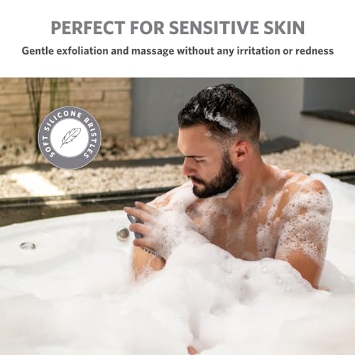 Sndyi Silicone Body Scrubber, Gentle Exfoliating Body Scrubber for Sensitive Skin, Leaf Shaped Shower Scrubber for Body with Lathering Bristles, Silicone Loofah Body Brush for Showering, Gray - color: Gray