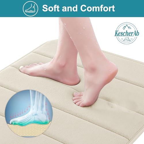 Bathroom Rugs Sets 3 Pieces Thicker Memory Foam Bath Mat with Non Slip Backing, Machine Wash, Dries Quickly, Ultra Soft Beige Bath Carpet with Toilet Rug for Bathroom,Kitchen,Tub - color: Beige, size: 31" X 19" + 23" X 15" + U19" X 15"