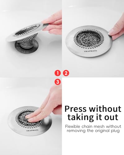 TRAPMATE Shower Drain Hair Catcher, 4.4" Anti-Clogging Bathtub Drain Cover | Easy Clean, Anti-Slip, Clog Prevention, Fast Drainage, Reversible, No Rust, For Showers & Bathtubs, Universal Size, Patented - color: Silver