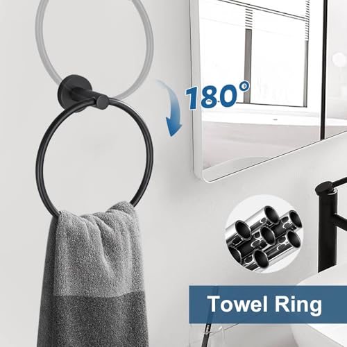 5 Pieces Matte Black Bathroom Hardware Accessories Set, Bathroom 23.6 Inch Towel Bar Set Stainless Steel Toilet Paper Holder Round Towel Racks for Bathroom Wall Mounted - color: Matte Black, size: 5 Pieces A