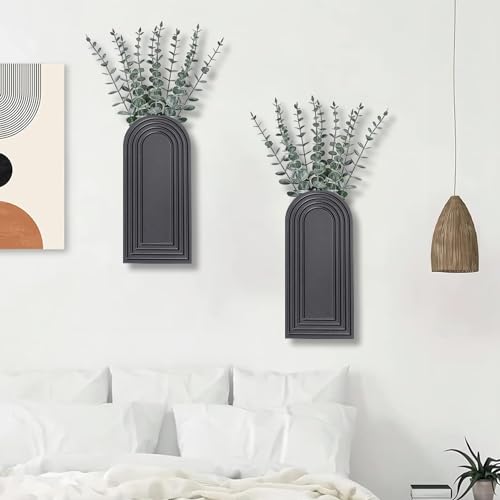 Dnnnii 2 Pack Wooden Wall Vase Set - Black Finish Modern Farmhouse & Boho Wall Decor for Entryway, Hallway, Bathroom, Living Room, Dining Room, Narrow Spaces - color: Black