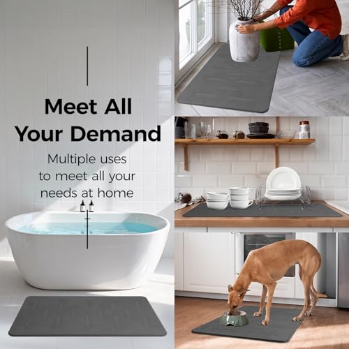 Large Stone Bath Mat 2 Pack, 31.5'' x 19.7'' Quick Drying Diatomaceous Earth Mat Large, Super Absorbent, Non Slip Diatomite Stone Bath Rugs for Bathroom, Easy to Clean (Dark Grey) - color: Dark Grey