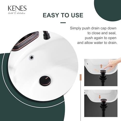 KENES Oil Rubbed Bronze Pop Up Bathroom Sink Drain with Overflow, Lavatory Bathroom Vanity Sink Drain Stopper, Sink Drain Assembly with Overflow Anti Clog Pop Up Drain - color: Oil-rubbed Bronze, size: Big Pop up Cap (With Overflow)