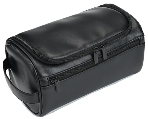 Toiletry Bag for Men, Travel Shaving Dopp Kit Water-resistant Bathroom Toiletries Organizer PU Leather Cosmetic Bags - color: black