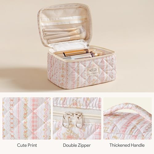 HBselect Quilted Makeup Bag, 3PCS Cotton Large Travel Makeup Bag, Cute Floral Coquette Make up Bag Cosmetic Bag Toiletry Bag for Women Girls - color: A-3PCS-Floral 25