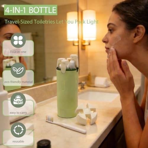 4 in 1 Travel Dispenser Bottle with Cleaning Brush,4 Pack 30ml Leak Proof Refillable Travel Size Toiletries Containers for Shampoo Conditioner,Portable Travel Bottles Set for Vacation Camping & Gym - color: Green