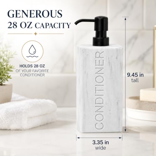 Rectangular Resin Dispenser Premium Bathroom Shampoo Conditioner Body Wash Bottle Modern Refillable Pump Design - color: Marble
