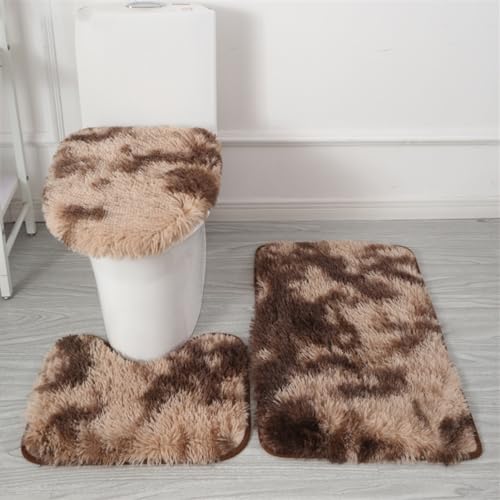 Bathroom Rugs Sets 3 Piece Thick Fluffy Soft Bathroom Rugs and U-Shaped Toilet Mat Washable Absorbent Floor Mat Coffee Gradient - color: Coffee Gradient