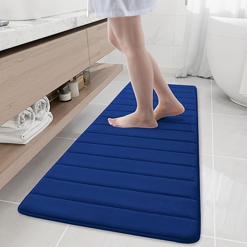 Buganda Memory Foam Bath Mat, 59" x 20", Ultra Soft Bathroom Rugs, Water Absorbent and Machine Washable Bath Rug Runner for Bathroom, Shower, and Tub, Navy Blue - color: Navy Blue, size: 59" X 20"