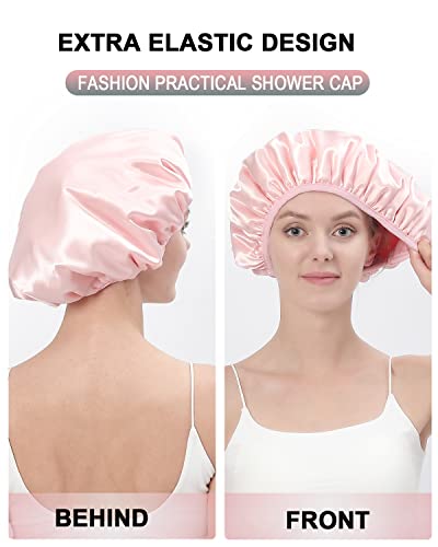 YIZIJIZI Terry Lined Shower Cap,Triple Layer Large Cap for Women,Shower Cap Reusable Waterproof,Long Thick Hair(Pink) - color: Pale pink
