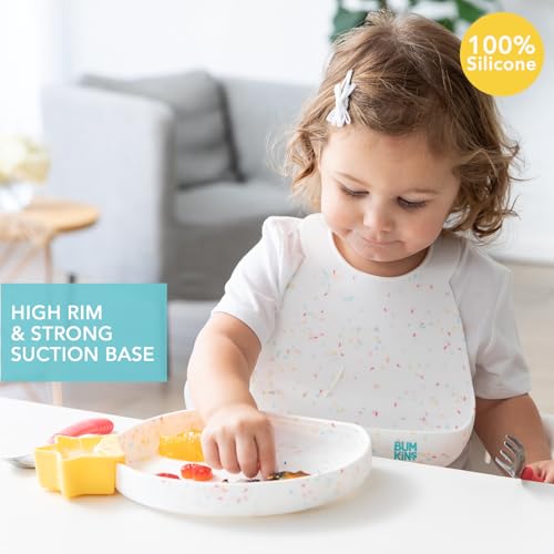 Bumkins Toddler and Baby Suction Plate, Silicone Grip Dish for Babies and Kids, Baby Led Weaning, Children Feeding Supplies, Non Skid Sticky Bottom, Platinum Silicone, 6 Months Up, Vanilla Sprinkles - color: B6 Vanilla Sprinkle-GP