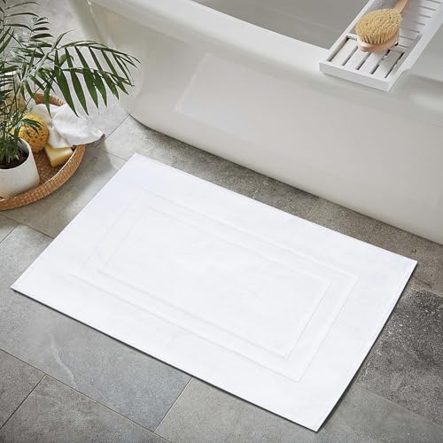Feather & Stitch 2 Piece Towel Like Bath Mats (30x21 Inch) 100% Cotton Terry Bath Mats, Bathroom Shower Floor Mats [NOT A Bathroom Rug], Soft Absorbent Washable Mats - White - color: White