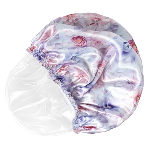 4 PCS Shower Caps for Women, 3D Printing Bath Caps, Double Layers Shower Cap Reusable Waterproof, Bathing Shower Caps, Environmental Protection Hair Bath Hat - Flower - color: 3D Flower 4 PCS/Set