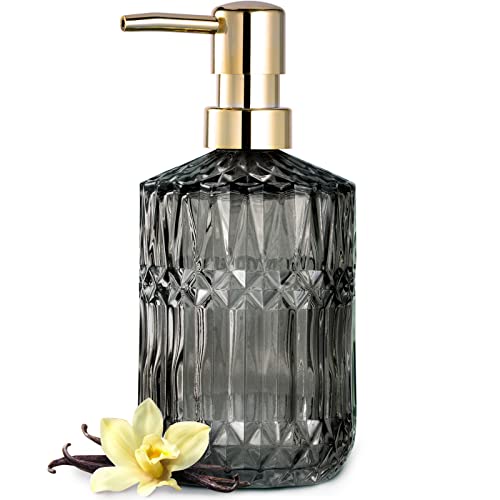 EMPO Clear Crystal Glass Soap Dispenser with ABS Plastic Pump, Lotion Dispensers for Kitchen, Bathroom (Grey) - color: Gray