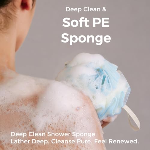 2-Pack Gradient Loofah Sponges for Women＆Men and All Skin Types＆Luxury Spa & Bath Exfoliator, Premium Exfoliating Shower and Bath Sponge Set - Yellow＆Blue - style: 【Gradient】Blue＆Yellow
