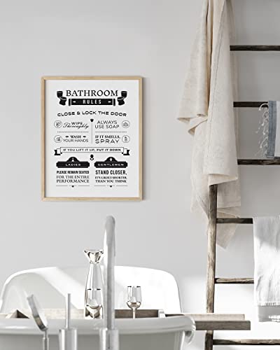 HAUS AND HUES Funny Bathroom Decor & Wall Art, Humorous Bathroom Rules Poster, Toilet Humor Sign (Framed Beige, 16x20) - color: Rules, size: 16"L x 20"W, style: Beige Framed