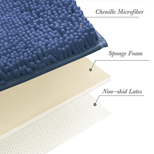 Non-Slip Bath Rug,Extra Soft Microfiber Bedroom Shag Carpet with Anti-Slip Backing,Water/Dust Absorbent Fast Dry Shower Mat,Sound Insulated Stairs Pad,Machine Washable (NavyBlue,12 x 19 Inches) - color: Navyblue, size: 12"x19"