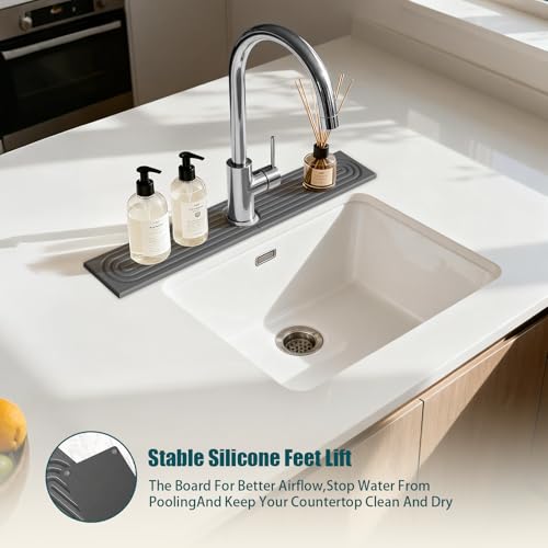 2 PCS Diatomite Stone Faucet Mat for Kitchen Sink, Dark Grey, Quick Drying Water Absorbing Pad, Sink Splash Guard & Protector for Kitchen and Bathroom Counter (Gray-Long) - color: Gray-Long