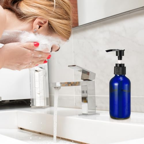 Tanlade 12 Pcs Glass Pump Bottle Dispenser 4 oz Travel Bottles with Pump Refillable Glass Containers for Toiletries Lotion Liquid Soap Shampoo Essential Oils Cosmetic Travel Accessories(Blue) - color: Blue