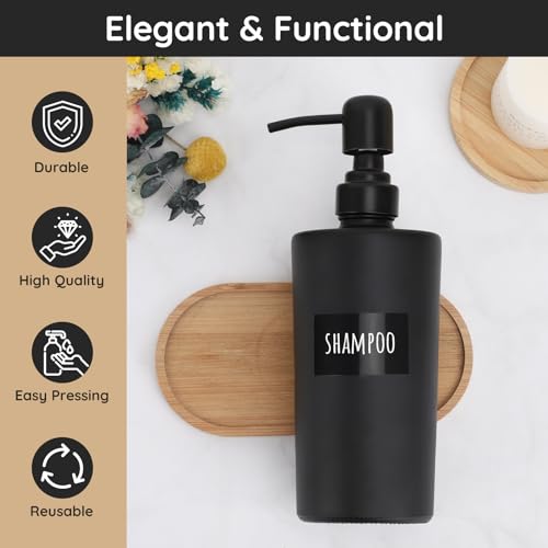 Segbeauty Glass Soap Dispenser Set, 2pcs 15.2oz Refillable Bathroom & Kitchen Dispensers, 450ml Black with Pump & Labels - color: Dark Black, size: 15.2oz/450ml