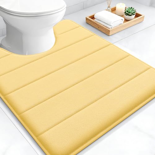 OLANLY Memory Foam Toilet Rugs U Shaped 24x20, Super Soft Absorbent Contour Bath Rugs, Quick Dry, Machine Washable Toilet Mat, Bathmat Floor Carpet, Bathroom Home Decor Accessories, Yellow - color: Yellow, size: 24" X 20" Contour Rug