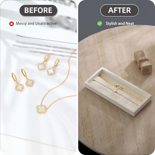 Jewelry Tray Bathtub, Travertine Stone Look, Off White, Small | Decorative Perfume Tray, Marble Vanity Organizer Plate, for Ring Soap Towel Small Things on Kitchen Sink Bathroom Countertop