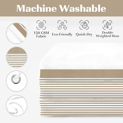 Seasonwood Beige Shower Curtain White Striped Tassel Shower Curtains for Bathroom 72x72 Neutral Shower Curtain, Waterproof - color: Beige and White, size: 72"W x 72"L (Pack of 1)