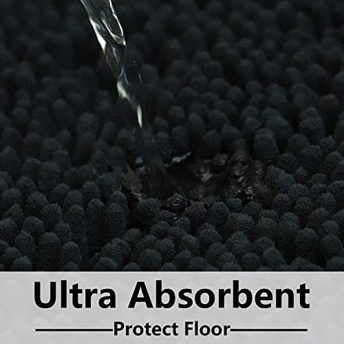 Black Bathroom Rug Chenille 3-Piece Extra Soft and Absorbent Shag Bathroom Rugs, Machine Wash Mat, Strong PVC Non-Slip Underside, Plush Carpet Mats (Black) - color: Black, size: 2'8" x 1'8" (16x24"+20x32"+20x20"U shape）