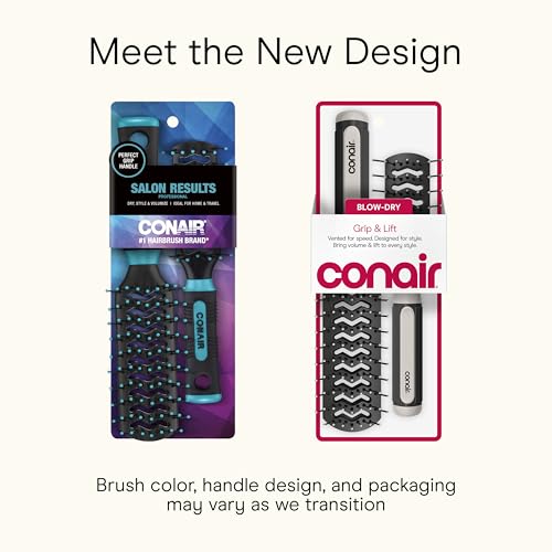Conair Grip & Lift Vent Hairbrush, Full-Size and Mid-Size Brush Set, Nylon Bristle Hair Brushes for Blowout Styling, Value Pack, Color May Vary - color: Black, size: 2 Count