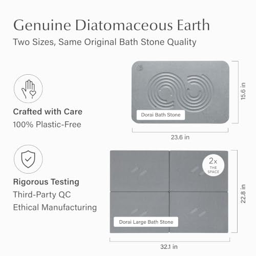 Dorai Home Stone Bath Mat for Bathroom | Quick-Drying Diatomaceous Earth Shower Mat, Non-Slip Natural Stone Modern Bathroom Rug, Customizable Design | Ash, Large - 22.3" x 31.6" x 0.6" - color: Ash