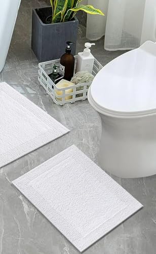 Bedding Craft Reversible White Cotton Bath Mat Rug – 17x24, Water Absorbent, Machine Washable Bathroom Rug Mat for Outside Bathtub - color: White, size: 1'5" x 2' (Rectangular)