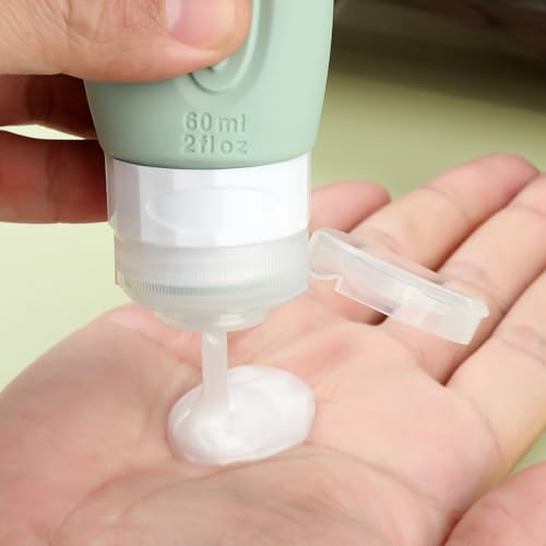 Mrsdry Travel Bottles for Toiletries, Tsa Approved 2oz Travel size Bottles, BPA Free Leak Proof Travels Toiletry Containers, Traveler Accessories with Toiletry Bag for Shampoo Liquid (4 Pack) - color: Mint-Grey-2oz