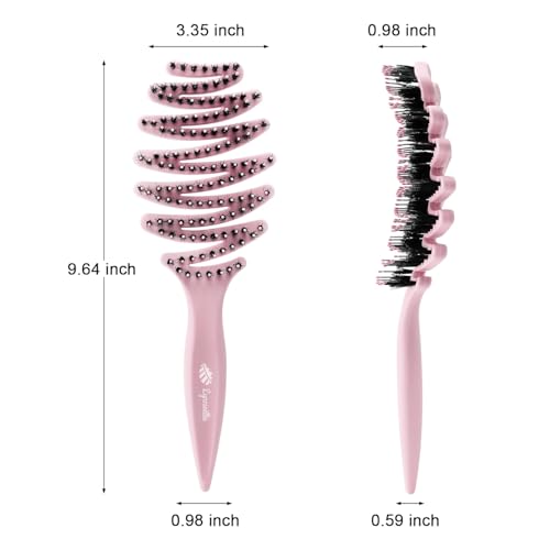 Wet Natural Boar Bristle Hair Brush for Fine Hair - A Great Gift | Smoothing Vented Detangling, Hair Texture, Gentle Scalp Feel, for Women and Men, Paddle, Frizz, Thin Hair, High Quality - color: Light Pink