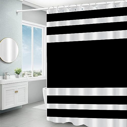 48x72inch Fabric Polyester Striped Shower Curtain Black and White Stripes Modern Minimalist Artwork Bath Curtain for Home Concise Bathroom Bathtub Liner with Hooks Waterproof - color: Black White, size: 48"W x 72"L (Pack of 1)