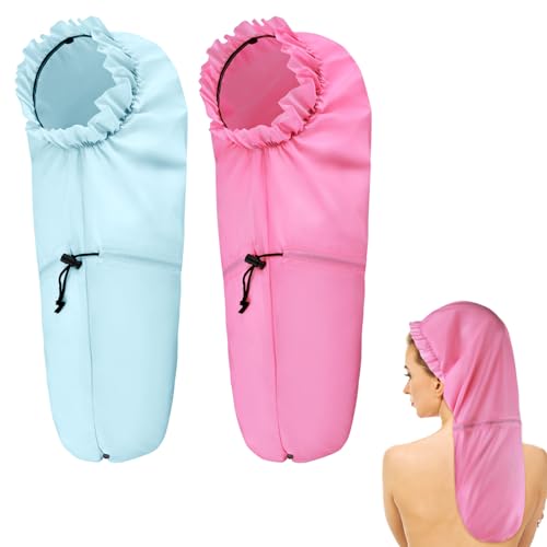 2 Pcs Large Shower Cap for Braids, Extra Long Shower Cap for Women Long Hair & Locs, Waterproof Hair Bonnets for Dreadlocks Drawstring Bath Caps for Women & Men (Pink, Light Blue) - color: Pink, Light Blue