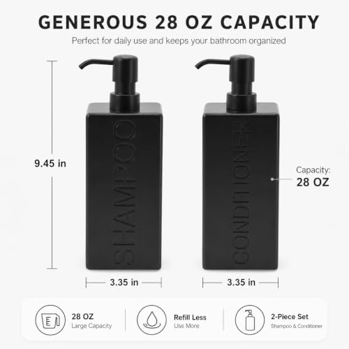 Rectangular Resin Dispenser Premium Bathroom Shampoo Conditioner Body Wash Bottle Modern Refillable Pump Design - color: Black