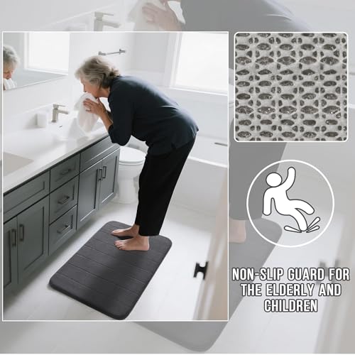 Yimobra 3 Pieces Memory Foam Bath Mat Set with U-Shaped Toilet Rug - Non Slip Super Soft Absorbent Quick Dry Bathroom Rugs for Bathtub, Vanity & Toilet Base, Dark Gray - color: Dark Gray, size: 44''x24'' + 31.5''x20'' + 24''x20''