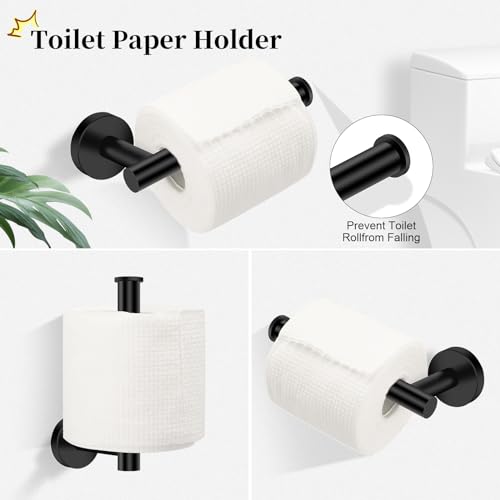 4 Piece Matte Black Stainless Steel Bathroom Hardware Set Include Hand Towel Ring, Toilet Paper Holder,and 2 Robe Towel Hooks,Bathroom Accessories Kit - color: Matte Black