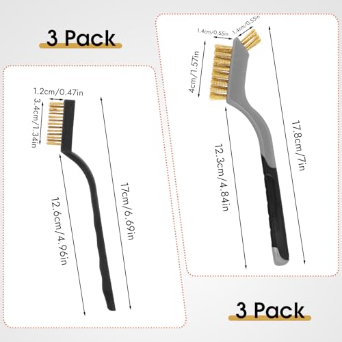 6 Pieces Wire Brushes Set, Small Metal Brass Brush, Stainless Steel Brush, Nylon Brushes for Cleaning Metal Rust and Paint Removal (Grey+3 Mixed Color, L) - color: Grey+3 Mixed Color
