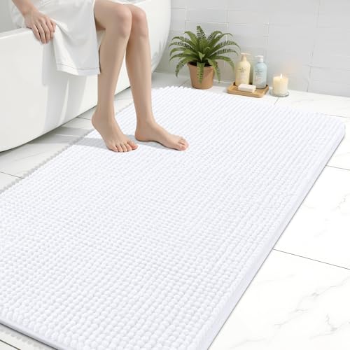 Arotive Bathroom Rugs 44" x 32", Ultra Soft Absorbent Chenille Bath Rugs, Rubber Backing, Machine Washable Bath Mats for Bathroom Floor, Tub and Shower, Home Decor Accessories, White - color: White, size: 44" X 32"